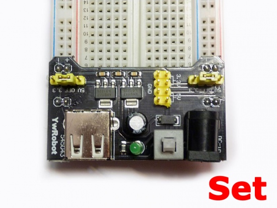 Set with 400 pins breadboard and power module MB102